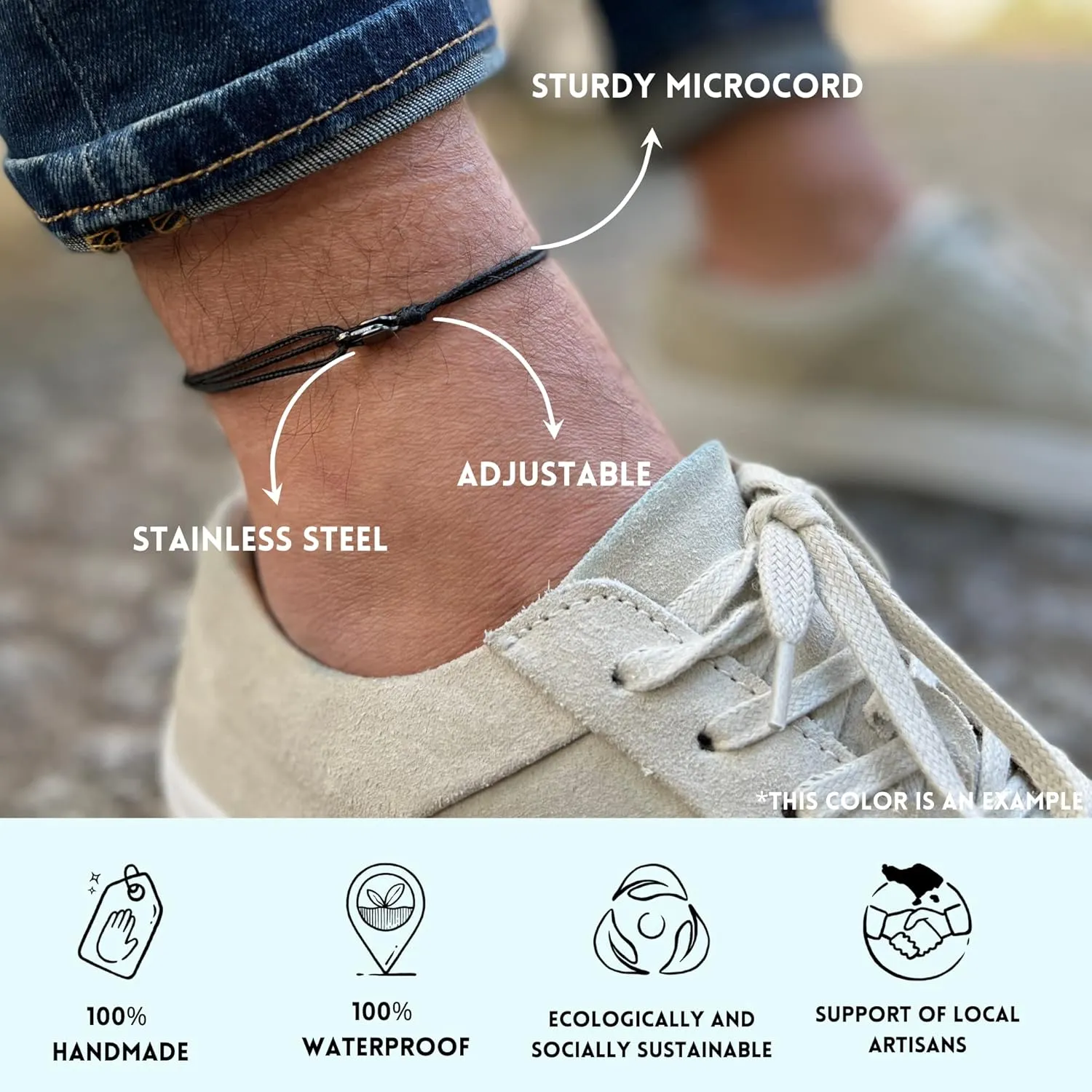 Made by Nami Surfer Anklet with Snap Hook Clasp Waterproof & Adjustable Thin String Ankle Bracelets for Women and Men Handmade Jewelry for Beach and Music Festival Accessories (Dark Retro Gold)