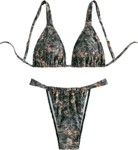 MakeMeChic Women's Camo Bikini Set Triangle Tie Backless Thong Bathing Suit Two Piece Swimsuits