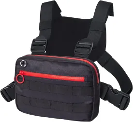 MJNUONE Outdoor Chest Bag For MenTactical Chest pack with Reflective, Lightweight Utility Chest Rig Bag with Extra Storage for Running Climb Cycling Hiking(Red Zipper)