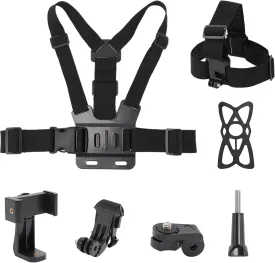 Mobile Phone Chest Strap Harness Mount Head Strap Holder Kit for POV/VLOG,Cell Phone Clip Compatible with iPhone,Samsung,GoPro Hero 9, 8,7, 6, 5, 4, 3,2, 1,AKASO,DJI Osmo,and Action Cameras