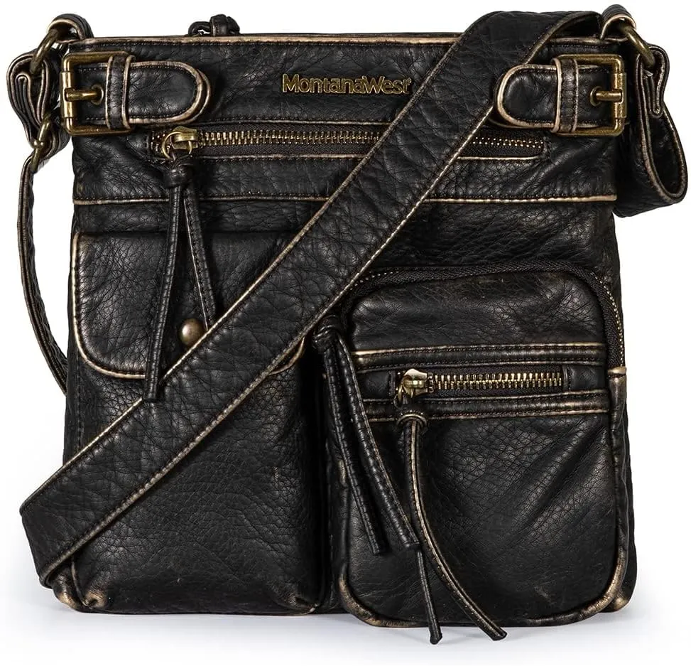 Montana West Crossbody Bag for Women Multi Pocket Shoulder Medium Travel Purses Ultra Soft Washed Leather