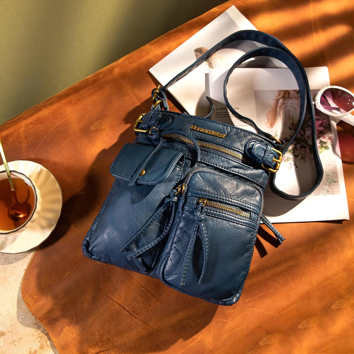 Montana West Crossbody Bag for Women Multi Pocket Shoulder Medium Travel Purses Ultra Soft Washed Leather