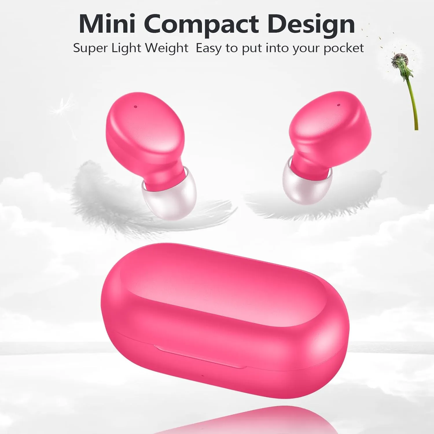 MOZOTER S8 Mini Wireless Earbuds Bluetooth 5.3 in Ear Light-Weight Headphones,60Hrs Playtime Ear Buds with Charging Case,Bluetooth Headsets,Premium Sound with Deep Bass for Sport-Barbiee Pink