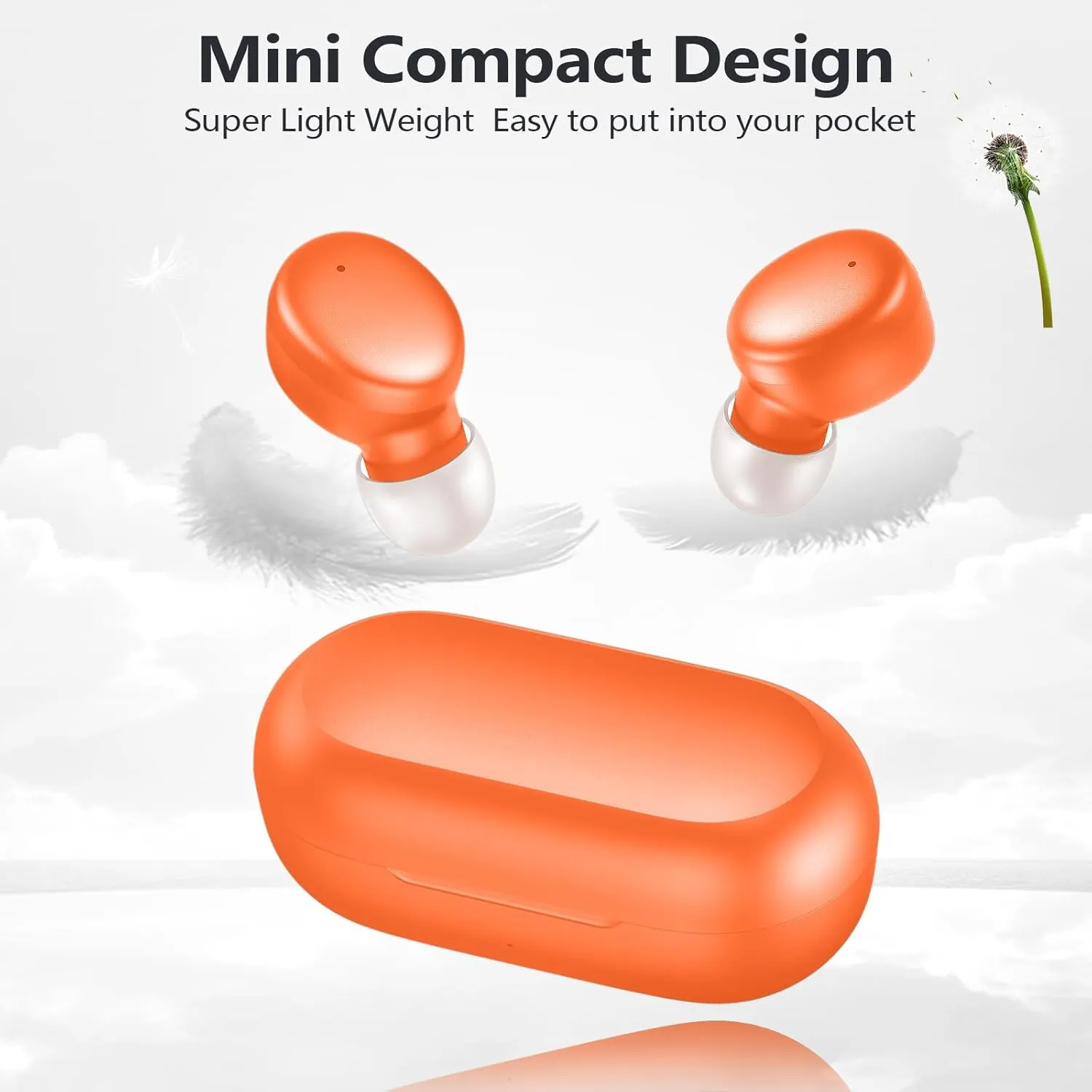 MOZOTER S8 Mini Wireless Earbuds Bluetooth 5.3 in Ear Light-Weight Headphones,60Hrs Playtime Ear Buds with Charging Case,Bluetooth Headsets,Premium Sound with Deep Bass for Sport-Orange