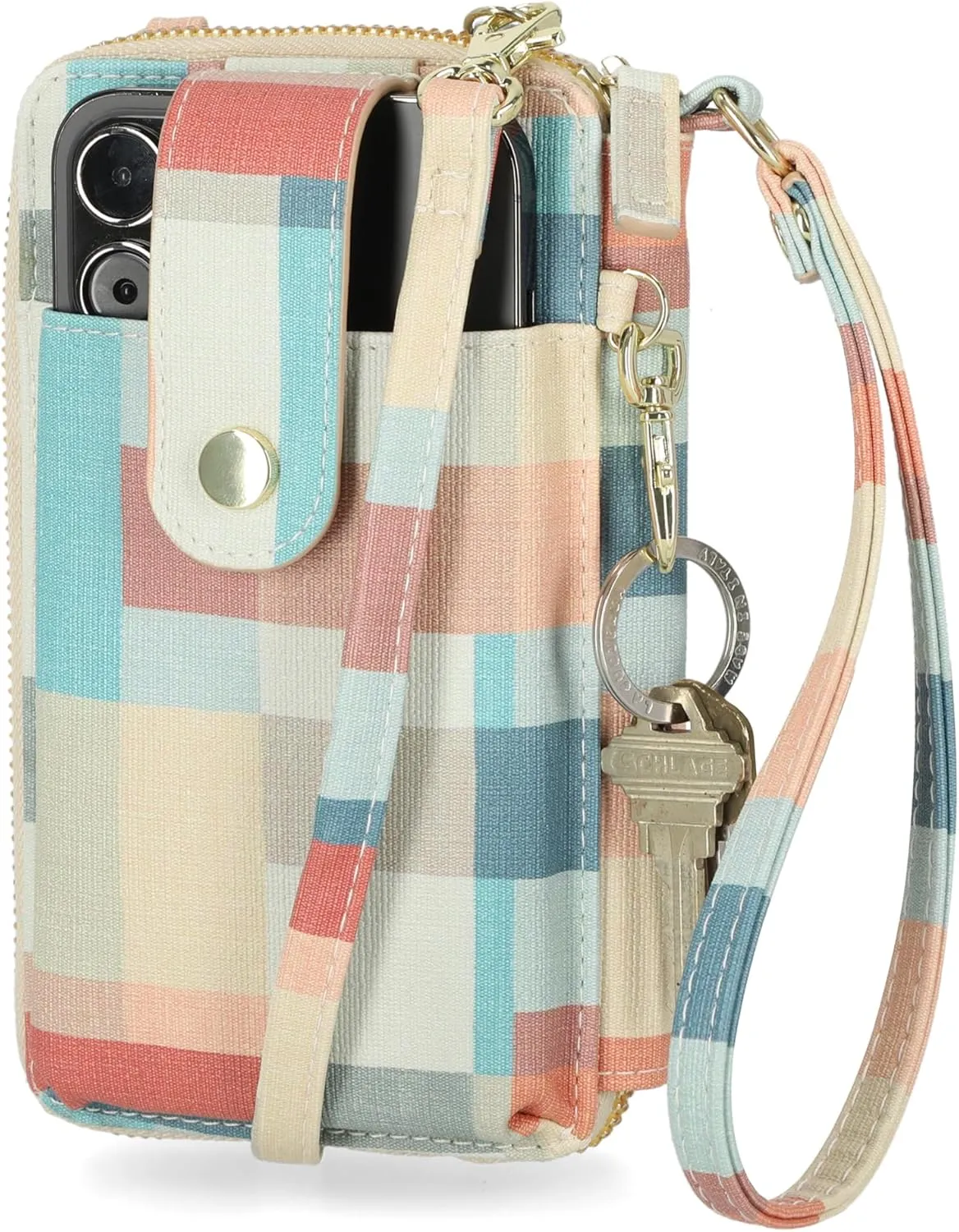 Mundi Jacqui RFID Crossbody Wallet for Women, Vegan Leather Small Travel Handbag with Phone Holder, Compact Organizer with Card Slots and Adjustable Strap, Vacation Purse in Abstract Field