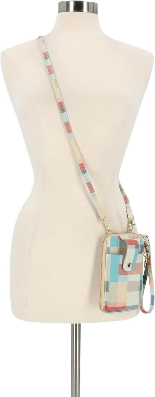 Mundi Jacqui RFID Crossbody Wallet for Women, Vegan Leather Small Travel Handbag with Phone Holder, Compact Organizer with Card Slots and Adjustable Strap, Vacation Purse in Abstract Field