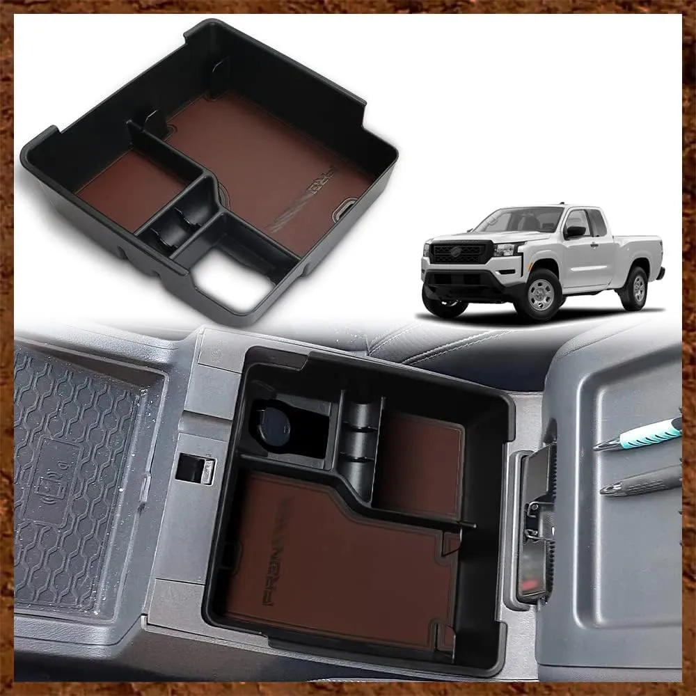 Muslogy Center Console Organizer Insert Tray Storage Box Accessories Armrest Organizer Compatible with Frontier 2022 2023 2024 2025(Brown Leather)