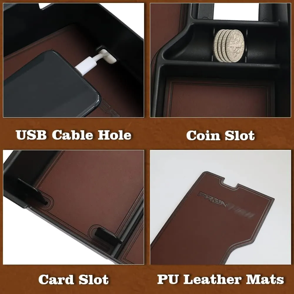Muslogy Center Console Organizer Insert Tray Storage Box Accessories Armrest Organizer Compatible with Frontier 2022 2023 2024 2025(Brown Leather)