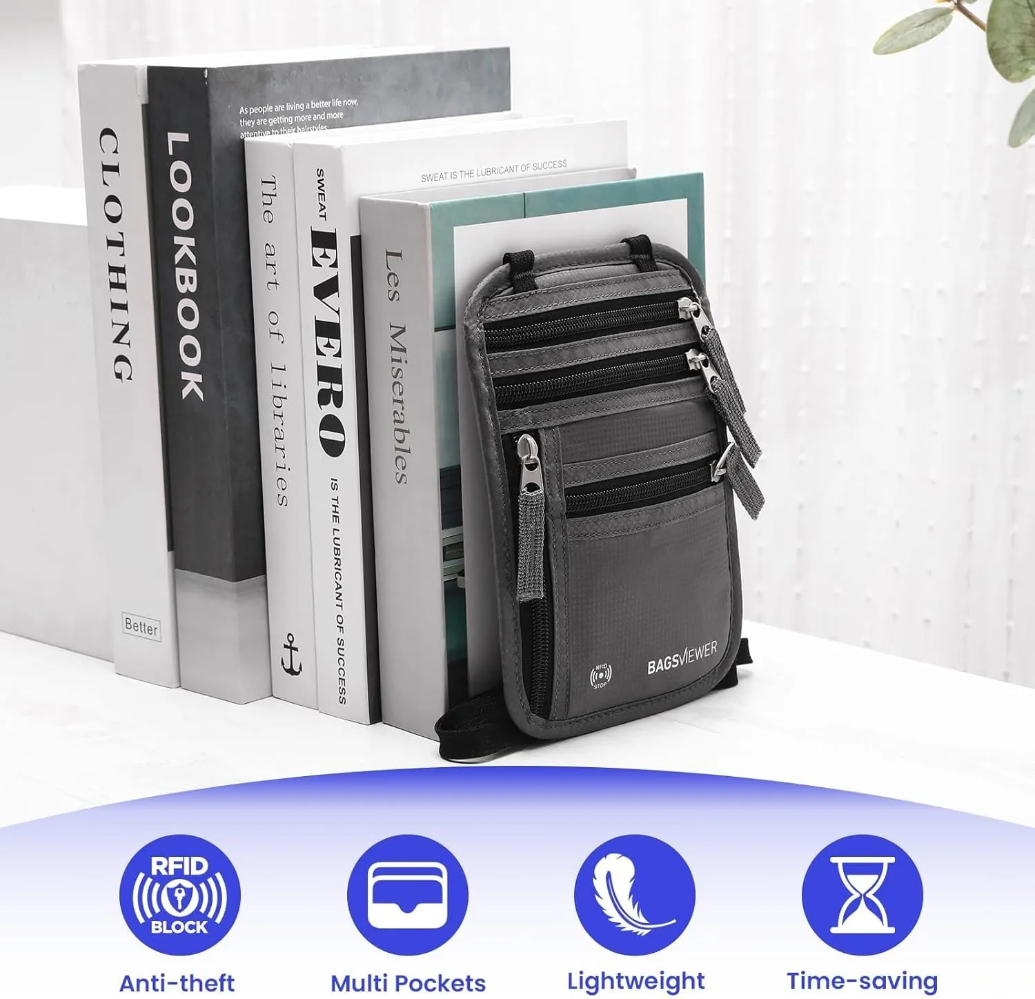 Neck Wallet, RFID Blocking Passport Holder for Travel, Waterproof and Slim Pouch with Adjustable Neck Strap for Men, Women to Secure Cash and Credit Cards, 8"  8.5"