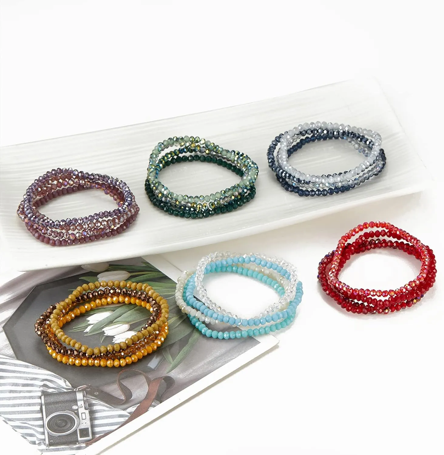 Noessla Beaded Boho Stretch Bracelet Colorful Stackable Crystal Beads Bracelets Trendy Costume Jewelry Mothers Day Gifts for Women