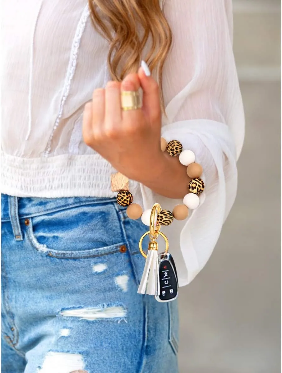 NVENF Silicone Key Ring Bracelet Beaded Wrislet Keychain Portable House Car Keys Ring Holder