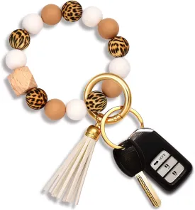 NVENF Silicone Key Ring Bracelet Beaded Wrislet Keychain Portable House Car Keys Ring Holder