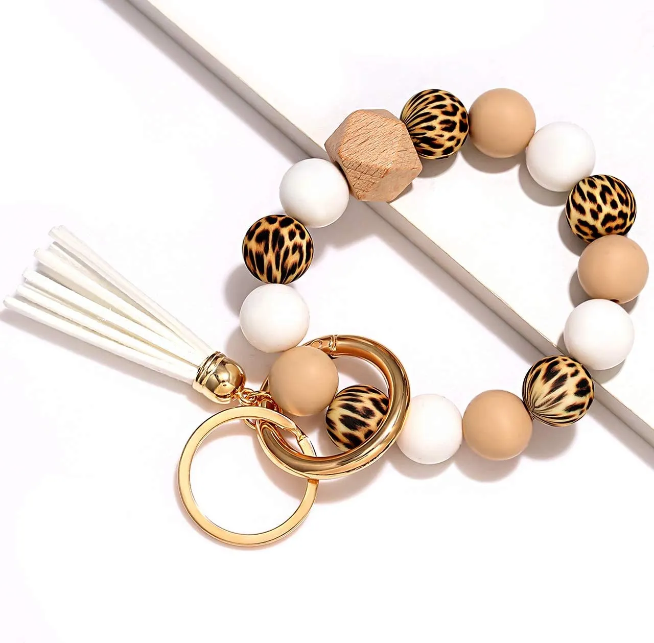 NVENF Silicone Key Ring Bracelet Beaded Wrislet Keychain Portable House Car Keys Ring Holder