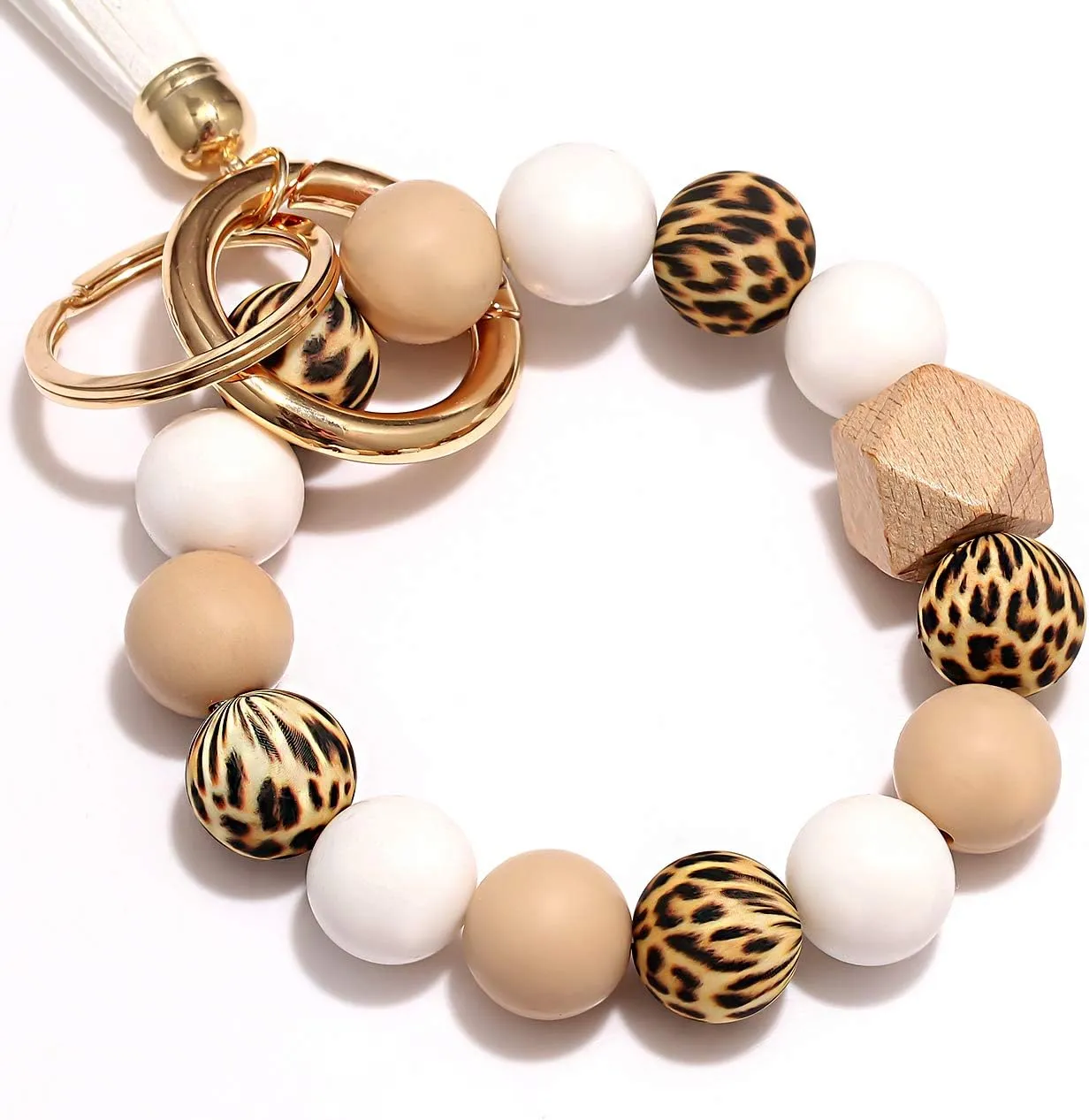 NVENF Silicone Key Ring Bracelet Beaded Wrislet Keychain Portable House Car Keys Ring Holder