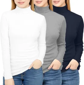 NY Threads 3 Pack Womens Turtleneck Long Sleeve Shirt Slim Fit Thermal Base Layer Tops