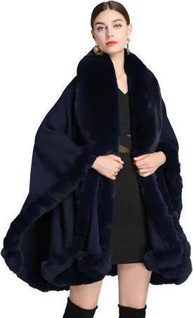 Obosoyo Ponchos for Women Shawls and Wraps Evening Dresses Faux Fur Collar Cloak Cape Pashmina