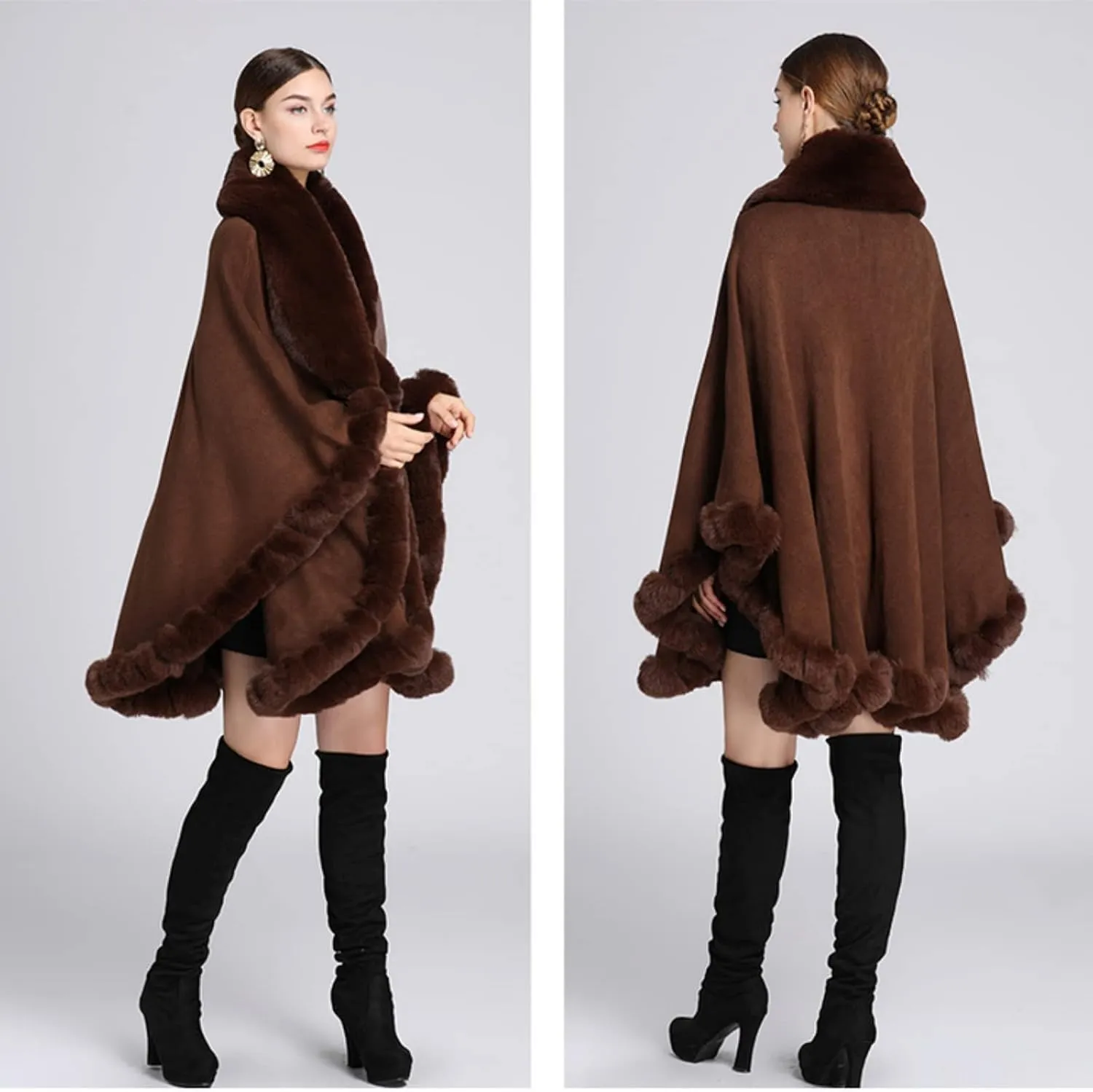 Obosoyo Ponchos for Women Shawls and Wraps Evening Dresses Faux Fur Collar Cloak Cape Pashmina