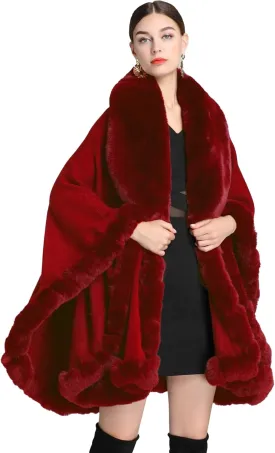Obosoyo Ponchos for Women Shawls and Wraps Evening Dresses Faux Fur Collar Cloak Cape Pashmina
