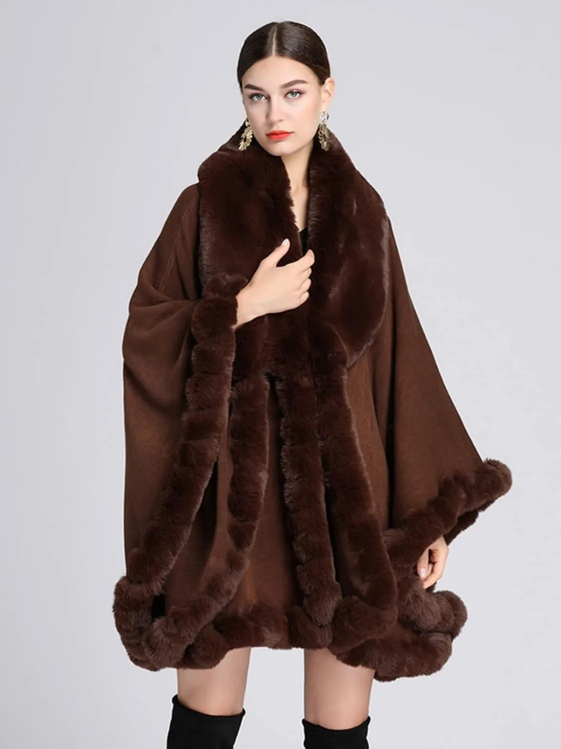 Obosoyo Ponchos for Women Shawls and Wraps Evening Dresses Faux Fur Collar Cloak Cape Pashmina