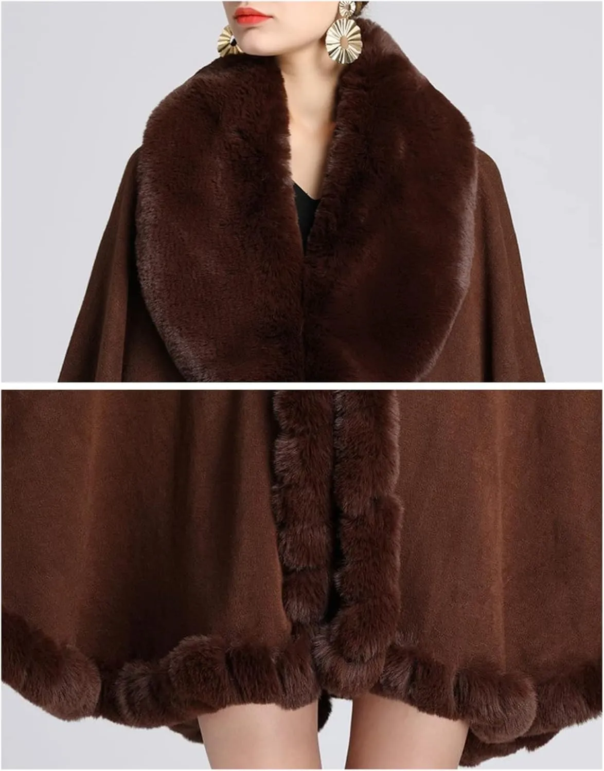 Obosoyo Ponchos for Women Shawls and Wraps Evening Dresses Faux Fur Collar Cloak Cape Pashmina