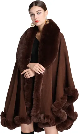 Obosoyo Ponchos for Women Shawls and Wraps Evening Dresses Faux Fur Collar Cloak Cape Pashmina