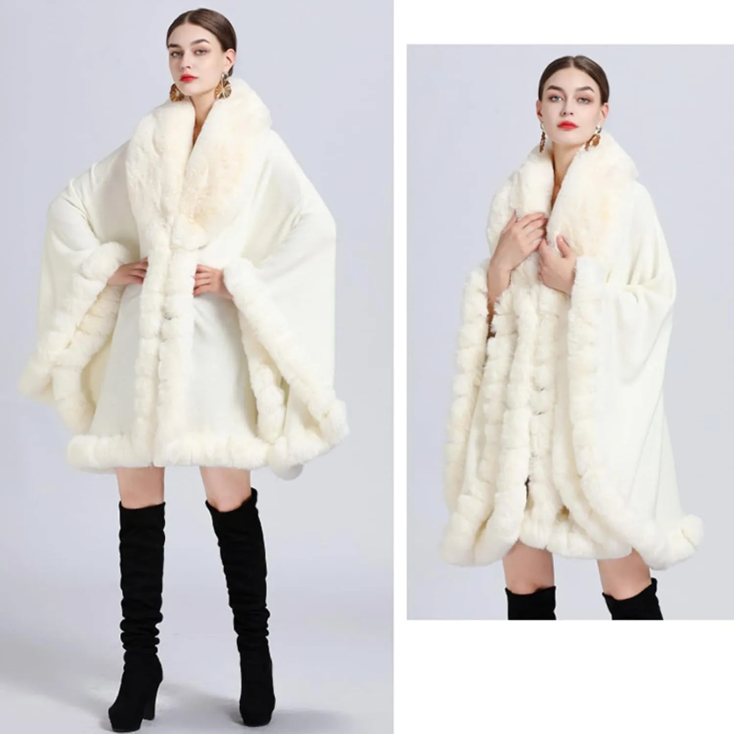 Obosoyo Ponchos for Women Shawls and Wraps Evening Dresses Faux Fur Collar Cloak Cape Pashmina