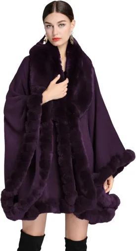 Obosoyo Ponchos for Women Shawls and Wraps Evening Dresses Faux Fur Collar Cloak Cape Pashmina