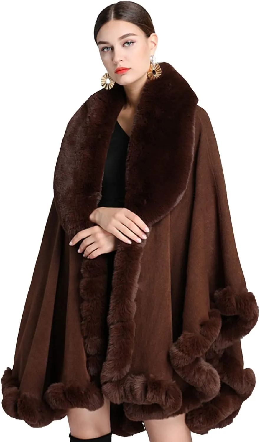 Obosoyo Ponchos for Women Shawls and Wraps Evening Dresses Faux Fur Collar Cloak Cape Pashmina