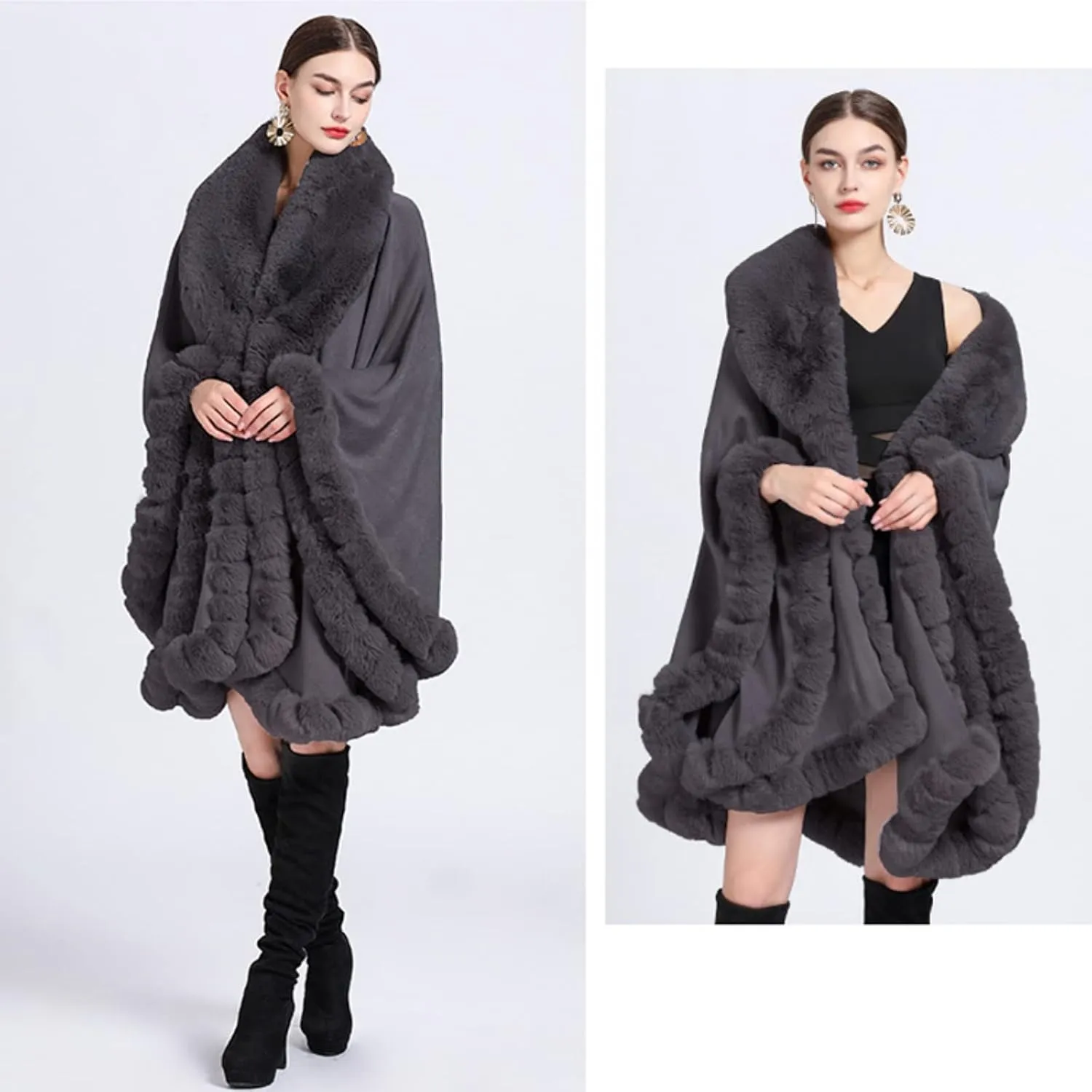 Obosoyo Ponchos for Women Shawls and Wraps Evening Dresses Faux Fur Collar Cloak Cape Pashmina
