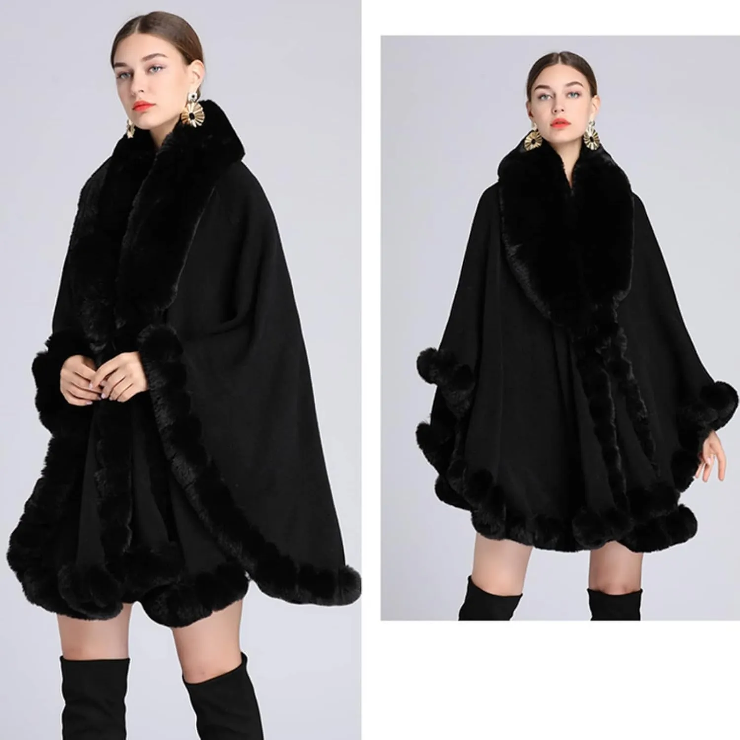 Obosoyo Ponchos for Women Shawls and Wraps Evening Dresses Faux Fur Collar Cloak Cape Pashmina