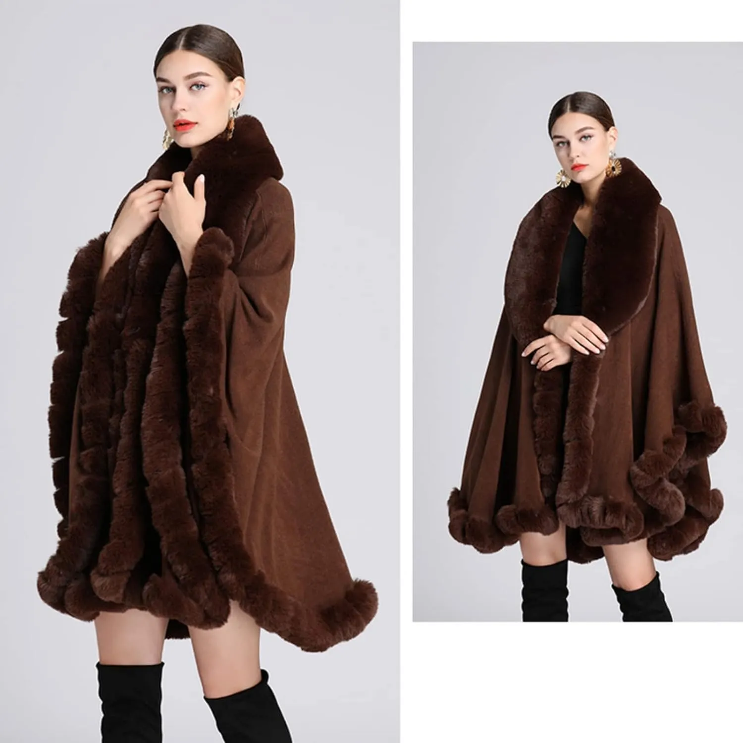 Obosoyo Ponchos for Women Shawls and Wraps Evening Dresses Faux Fur Collar Cloak Cape Pashmina