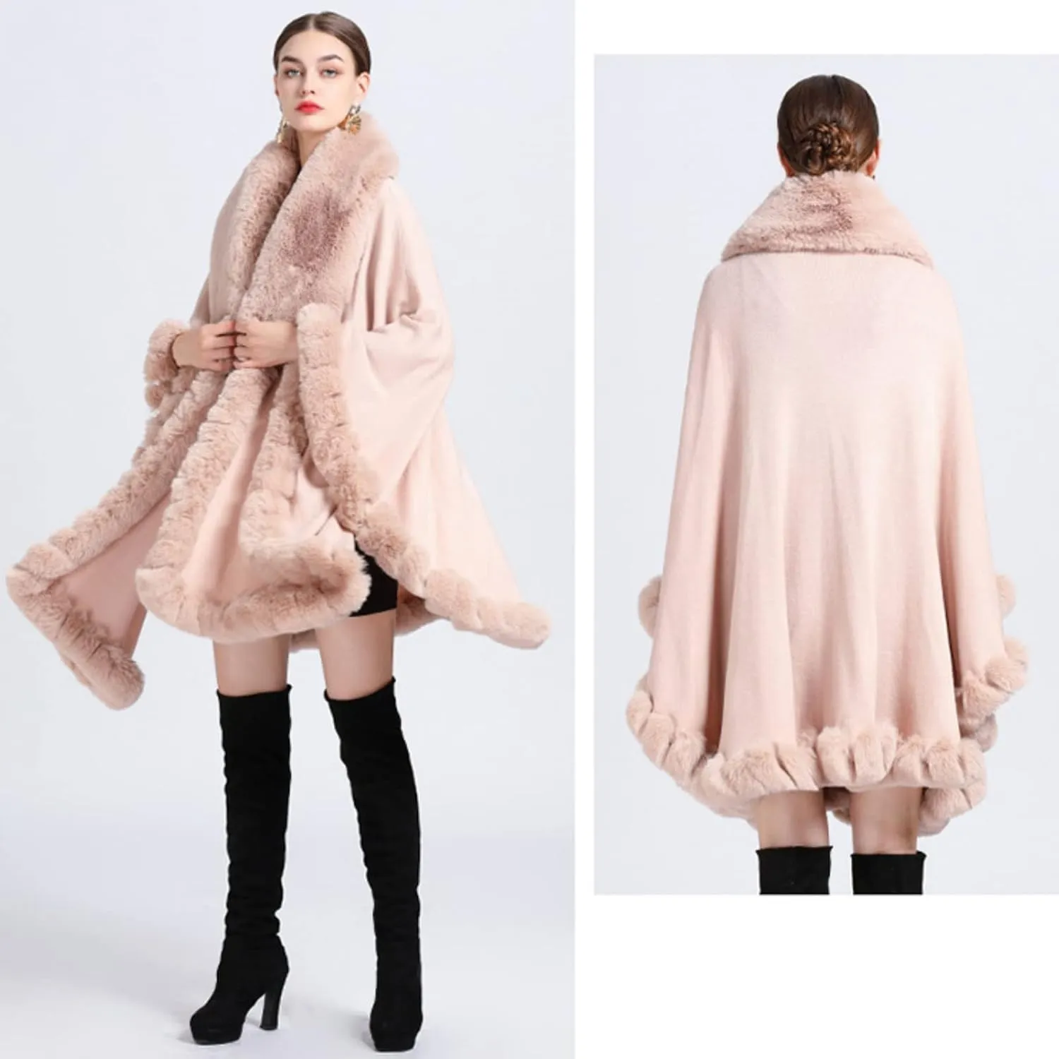 Obosoyo Ponchos for Women Shawls and Wraps Evening Dresses Faux Fur Collar Cloak Cape Pashmina