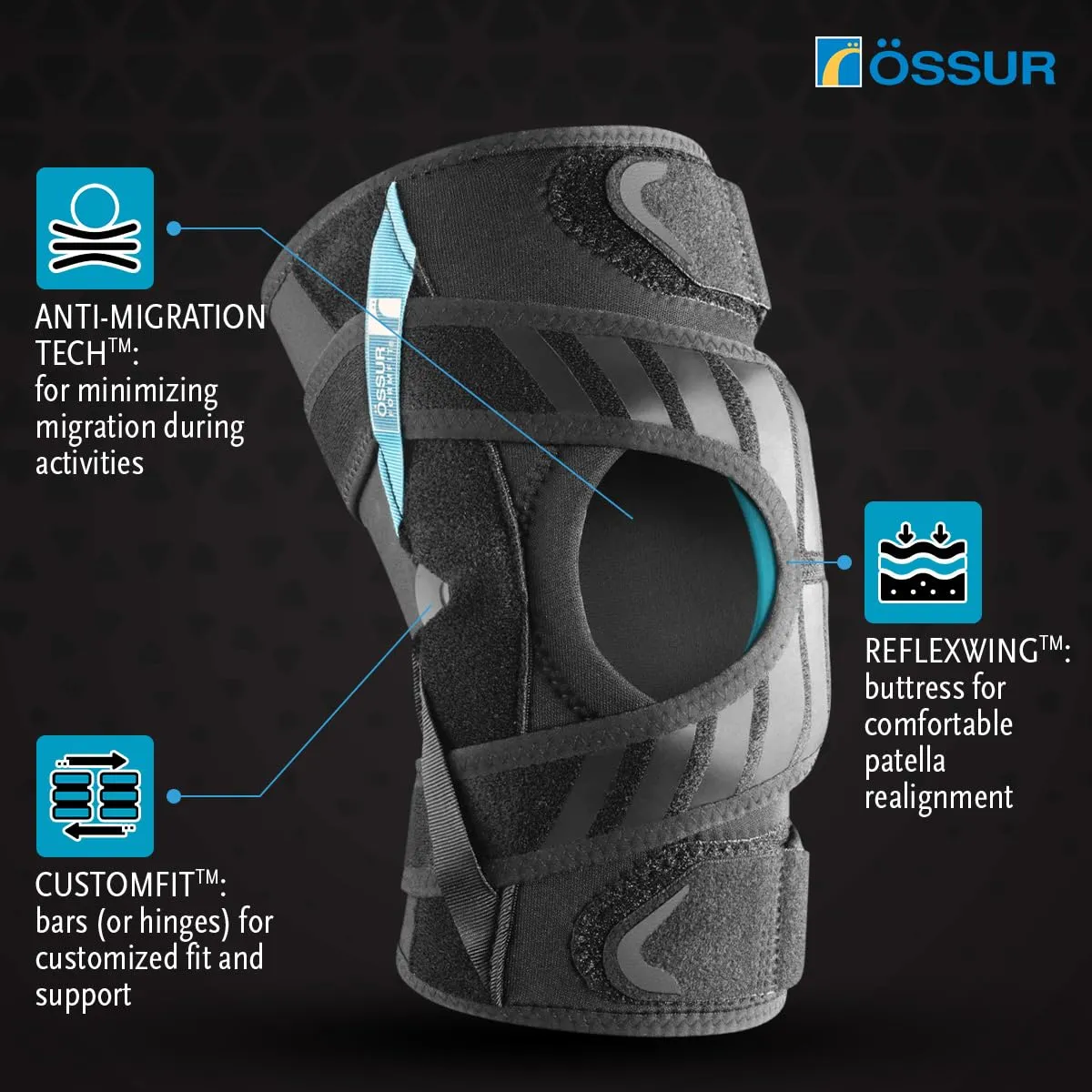 Ossur Formfit Tracker Knee Brace - Patella Stabilizer for Running & Training | Powerlock Straps & CustomFit Hinges for Secure Lateral Support | For Kneecap Tracking or Dislocation | XL, Right