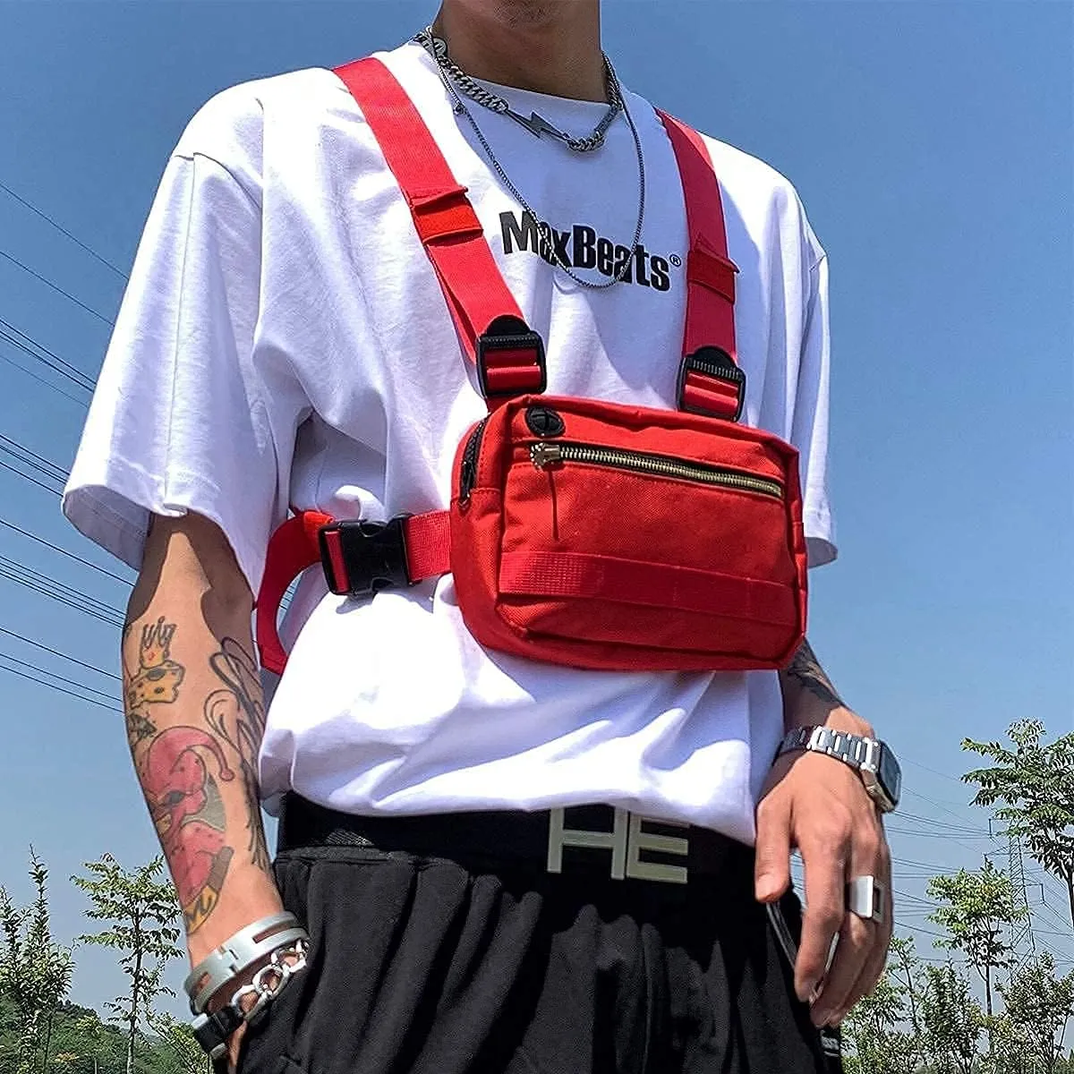 Outdoor Chest Bag For Men, EDC Chest Pack With Built-In Phone Holder, Lightweight Chest Rig Pouch