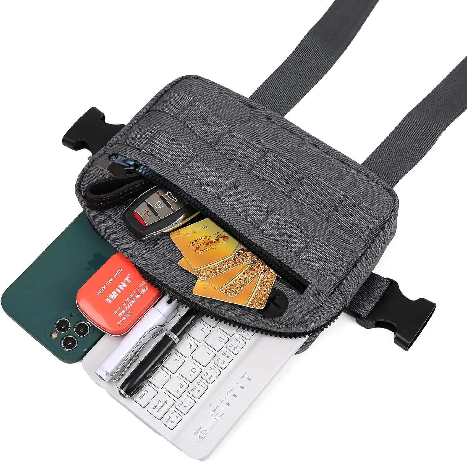 Outdoor Chest Bag For Men, EDC Chest Pack With Built-In Phone Holder, Lightweight Chest Rig Pouch