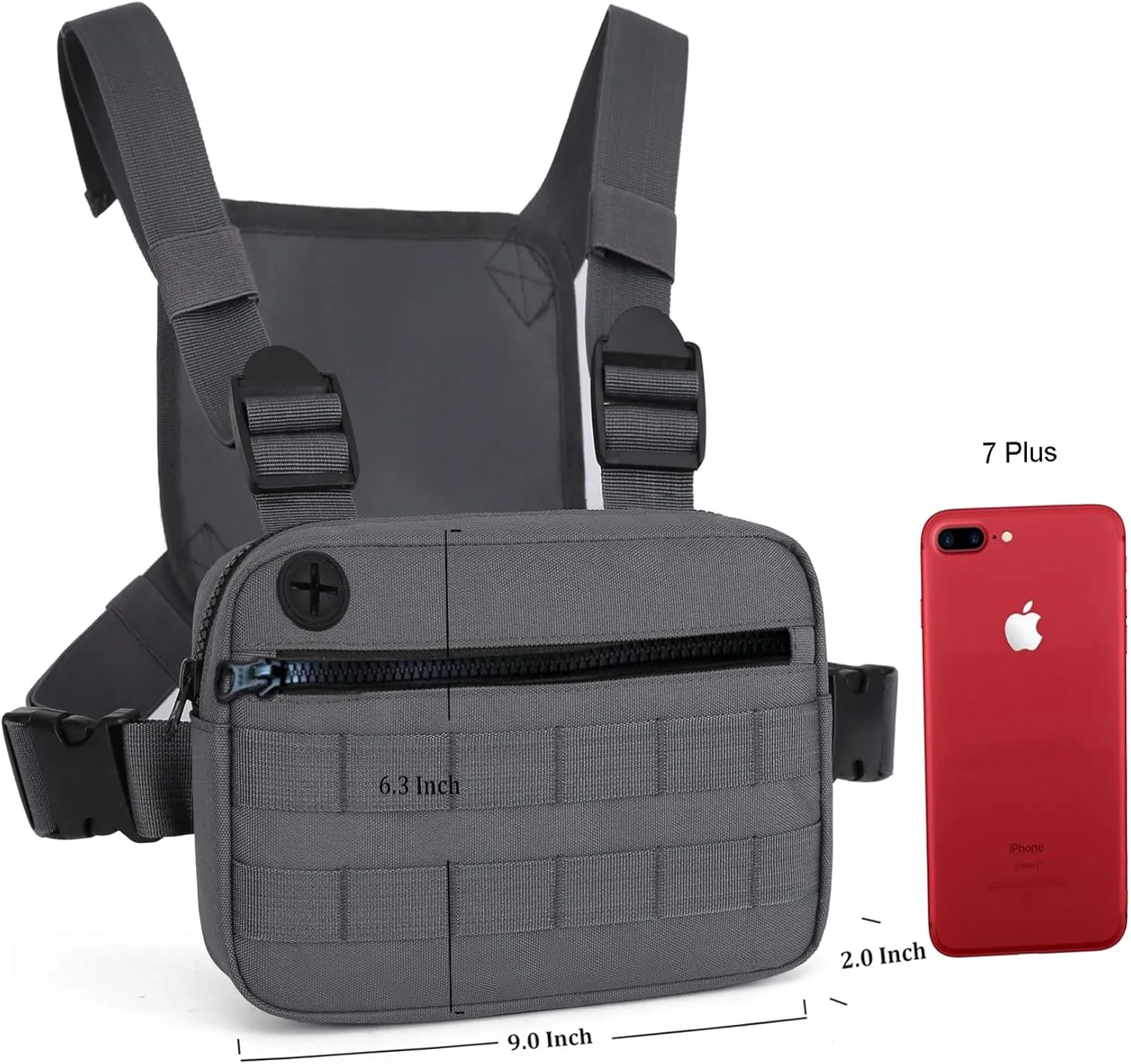 Outdoor Chest Bag For Men, EDC Chest Pack With Built-In Phone Holder, Lightweight Chest Rig Pouch