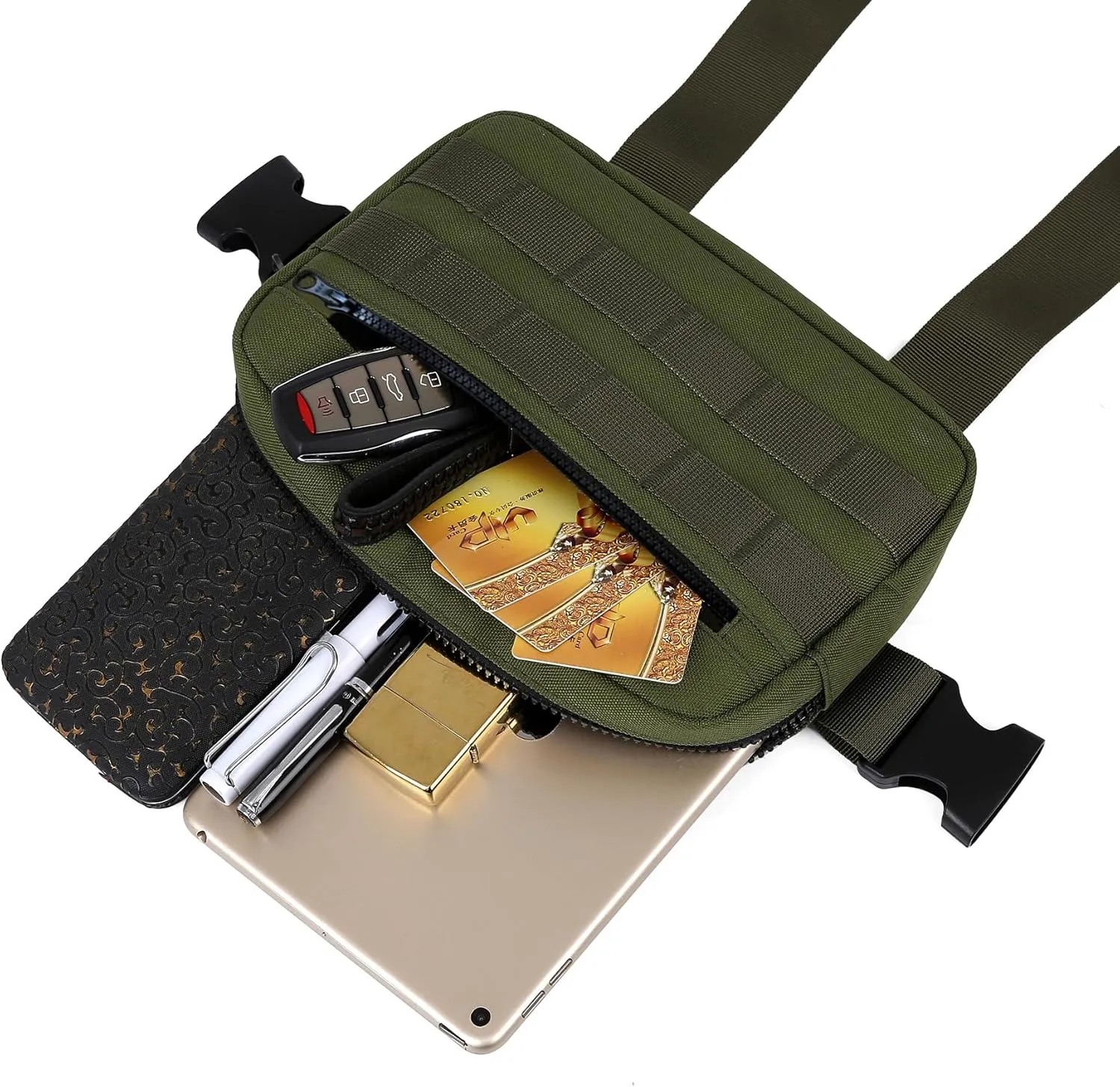 Outdoor Chest Bag For Men, EDC Chest Pack With Built-In Phone Holder, Lightweight Chest Rig Pouch