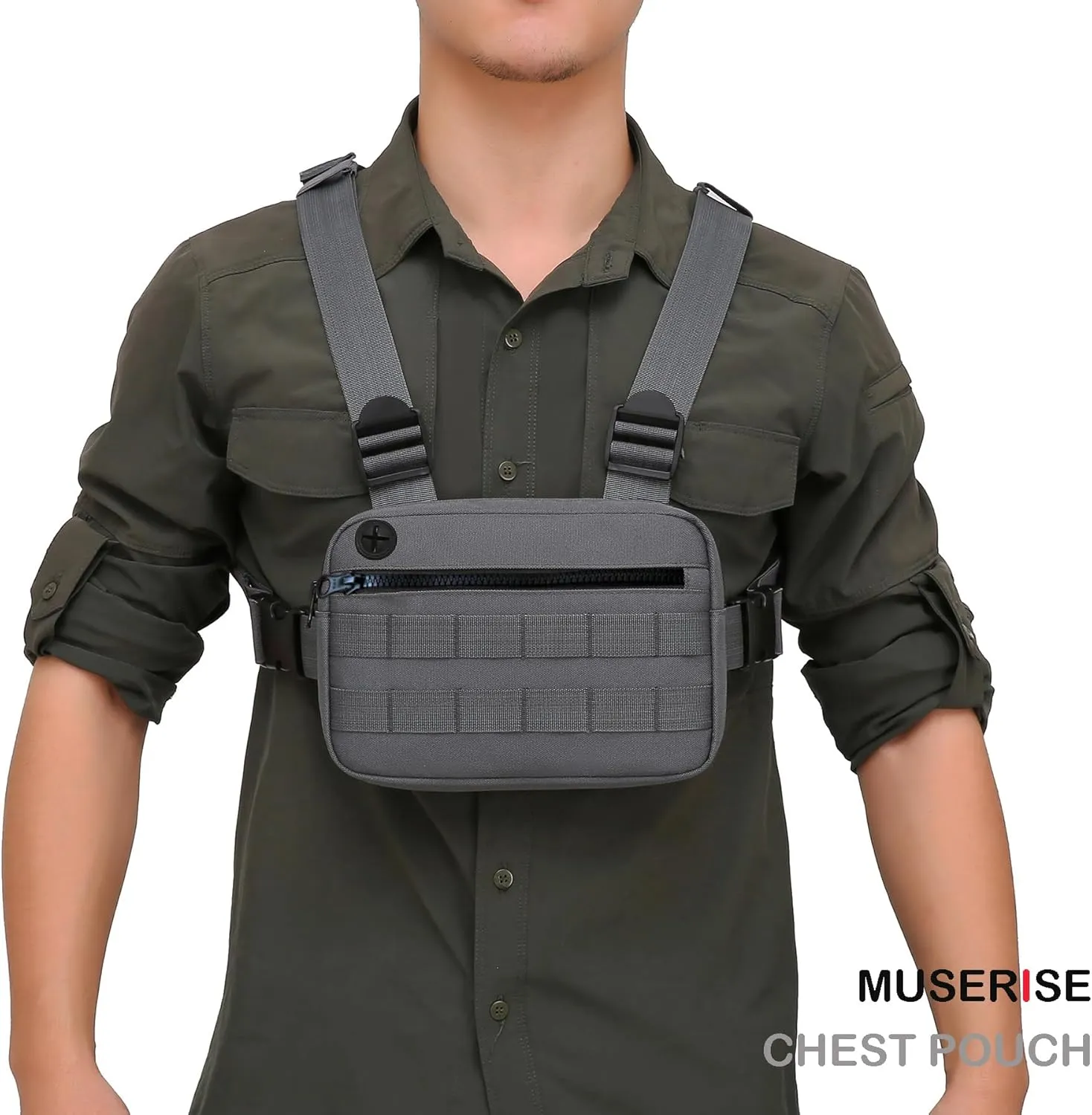 Outdoor Chest Bag For Men, EDC Chest Pack With Built-In Phone Holder, Lightweight Chest Rig Pouch