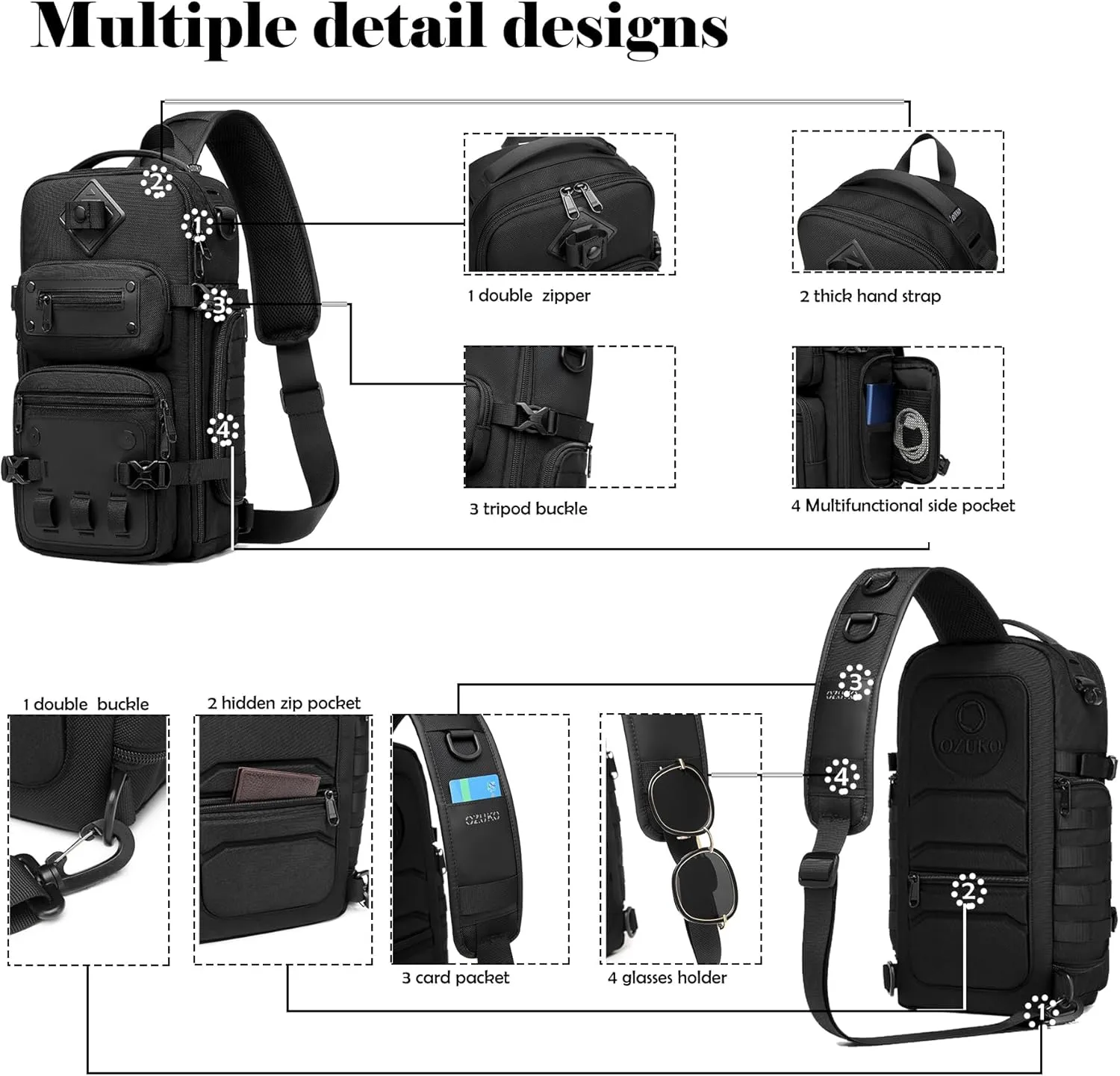 OZUKO Tactical Backpack Chest Sling Bags for Men, Waterproof Crossbody Shoulder Daypack for Outdoor Walking Hiking Trekking (Camo)