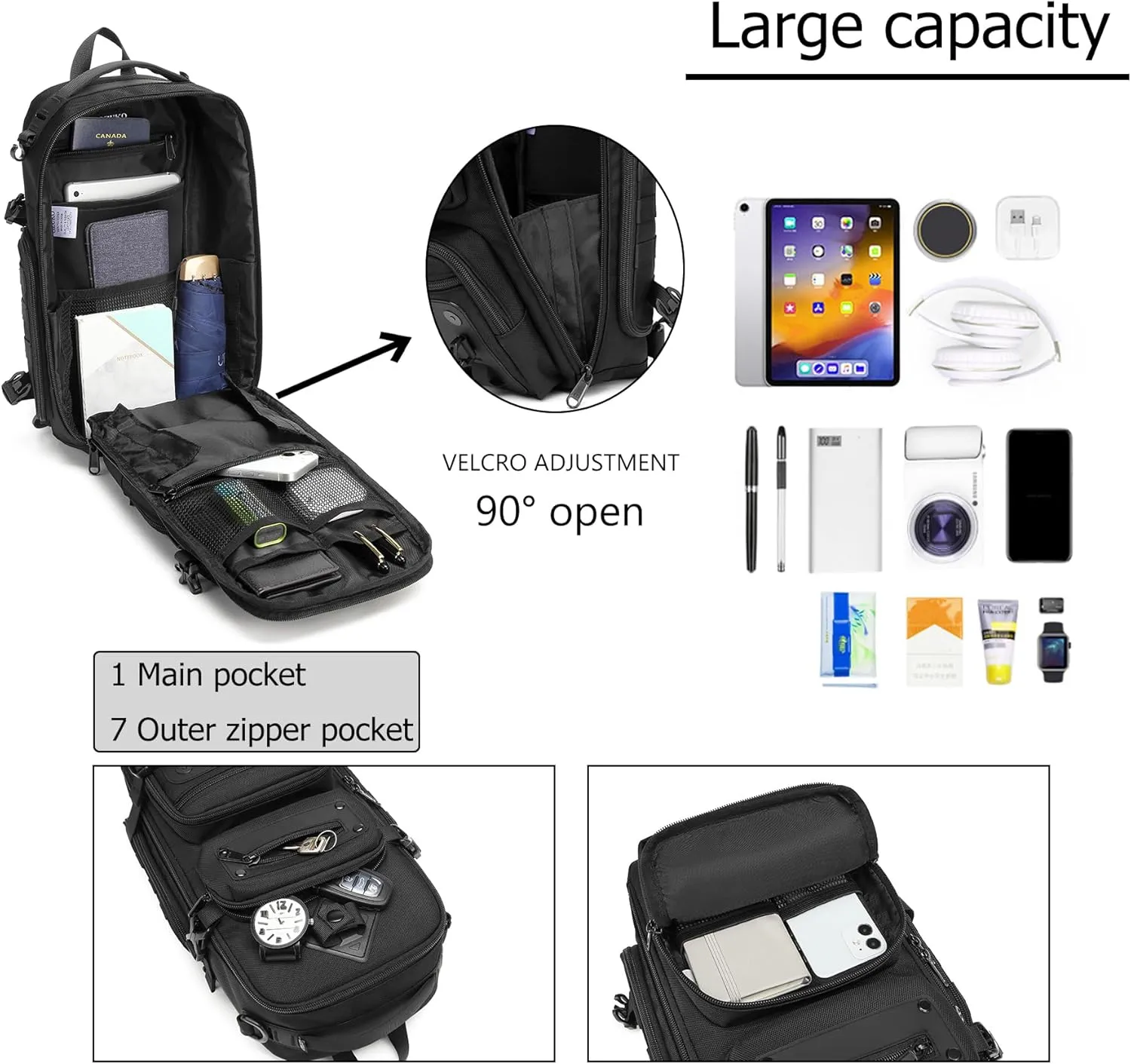 OZUKO Tactical Backpack Chest Sling Bags for Men, Waterproof Crossbody Shoulder Daypack for Outdoor Walking Hiking Trekking (Dark gray)