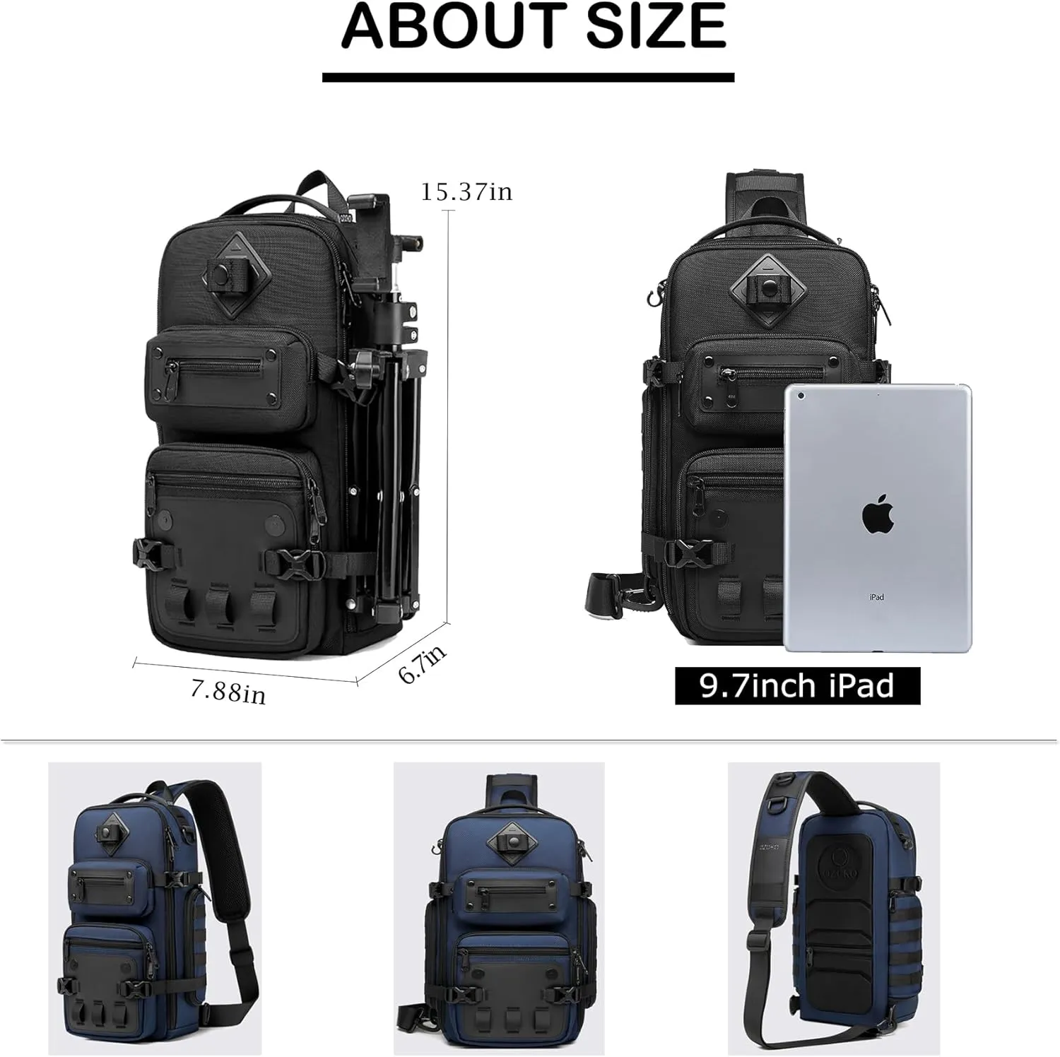 OZUKO Tactical Backpack Chest Sling Bags for Men, Waterproof Crossbody Shoulder Daypack for Outdoor Walking Hiking Trekking (Royal blue)