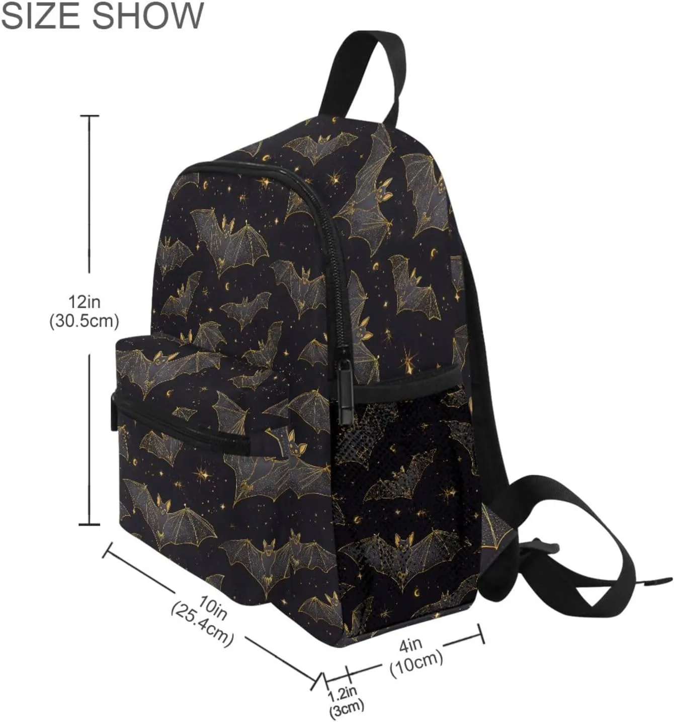 panksolu Bats Black Toddler Backpack for Boys Girls,Kid Backpack with Chest Clip and Name Tag, M