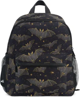 panksolu Bats Black Toddler Backpack for Boys Girls,Kid Backpack with Chest Clip and Name Tag, M