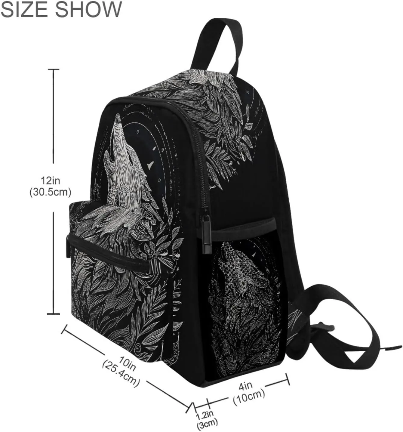 panksolu Black Wolf Howl Toddler Backpack for Boys Girls,Kid Backpack with Chest Clip and Name Tag, M