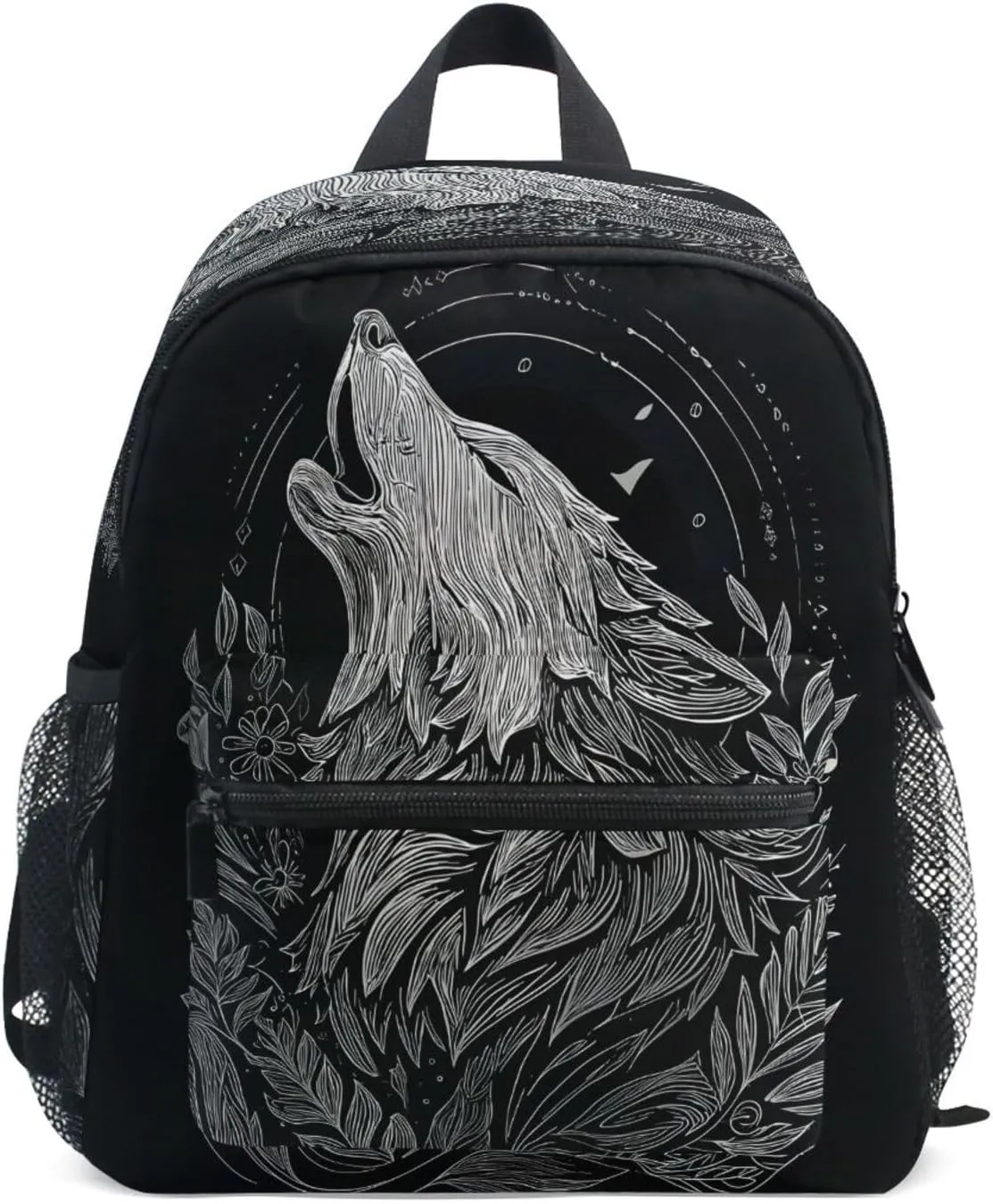 panksolu Black Wolf Howl Toddler Backpack for Boys Girls,Kid Backpack with Chest Clip and Name Tag, M
