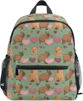 panksolu Capybara Pink Heart Toddler Backpack for Boys Girls,Kid Backpack with Chest Clip and Name Tag, S