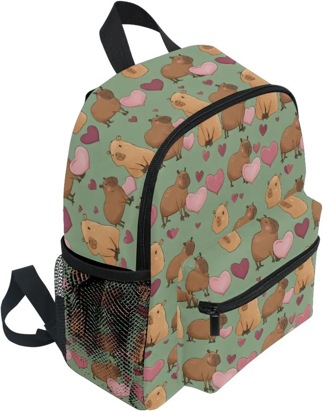 panksolu Capybara Pink Heart Toddler Backpack for Boys Girls,Kid Backpack with Chest Clip and Name Tag, S