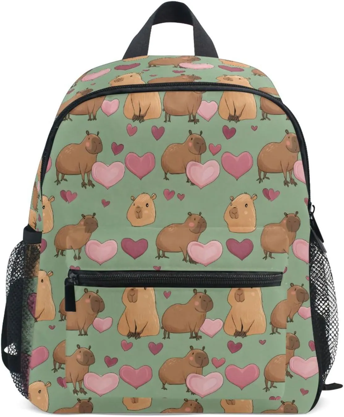 panksolu Capybara Pink Heart Toddler Backpack for Boys Girls,Kid Backpack with Chest Clip and Name Tag, S