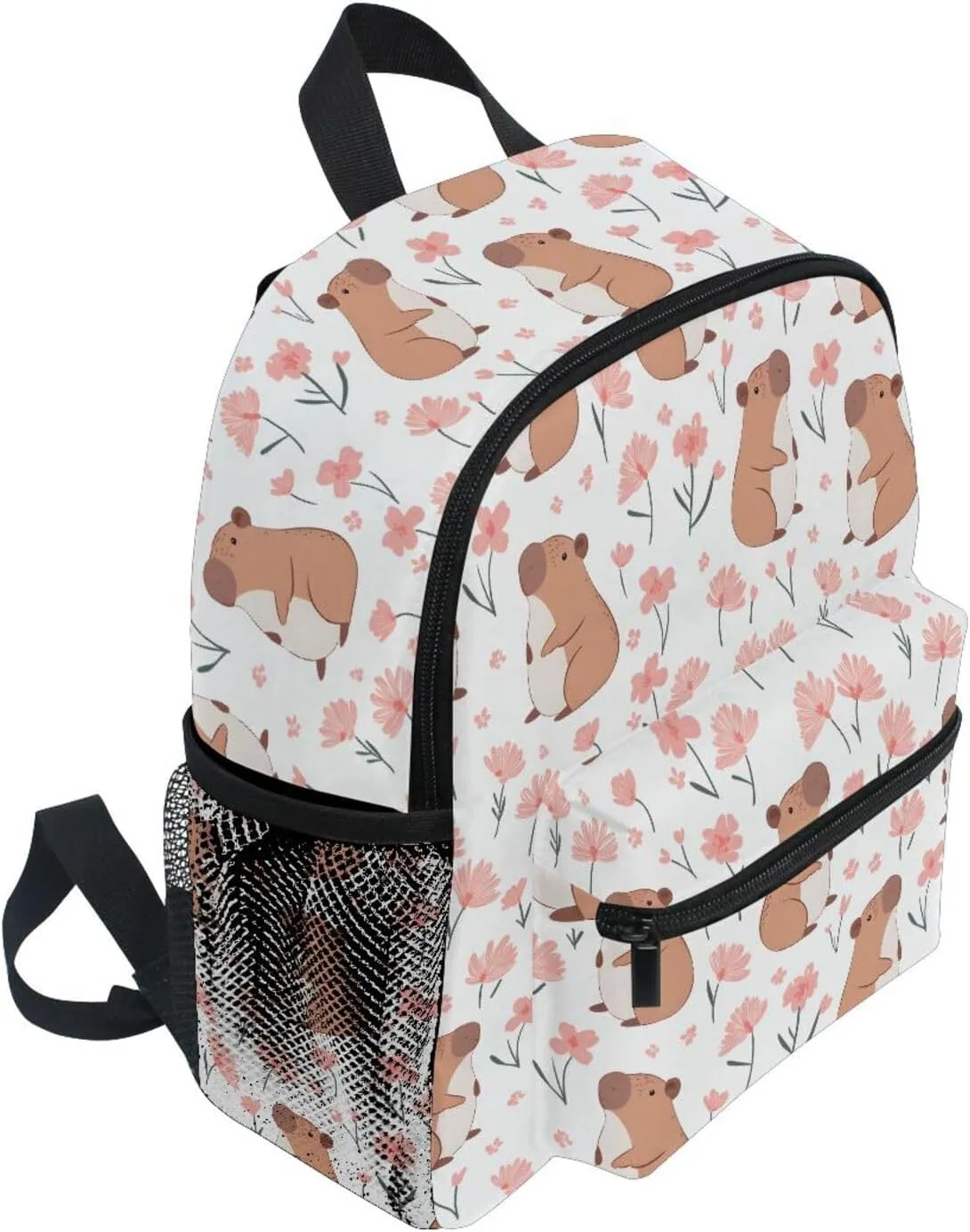 panksolu Cute Capybara Floral Toddler Backpack for Boys Girls,Kid Backpack with Chest Clip and Name Tag, S