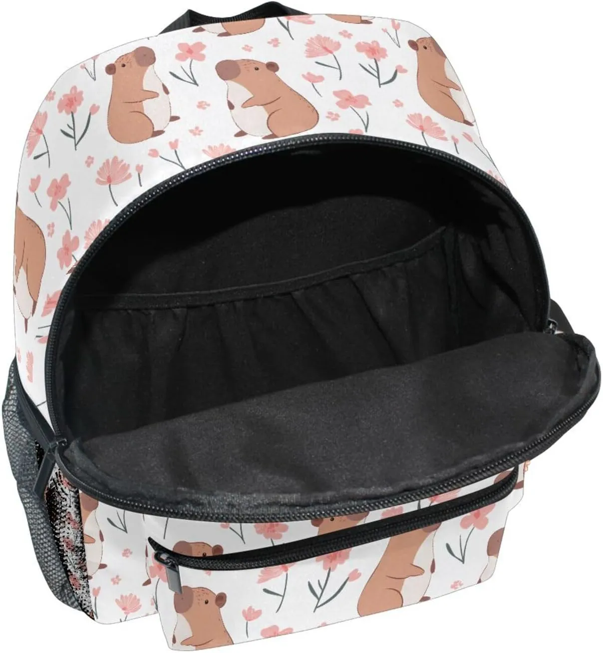 panksolu Cute Capybara Floral Toddler Backpack for Boys Girls,Kid Backpack with Chest Clip and Name Tag, S
